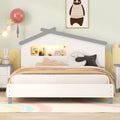 Full Size Wood Platform Bed With House Shaped Headboard And Motion Activated Night Lights White Gray White Wood