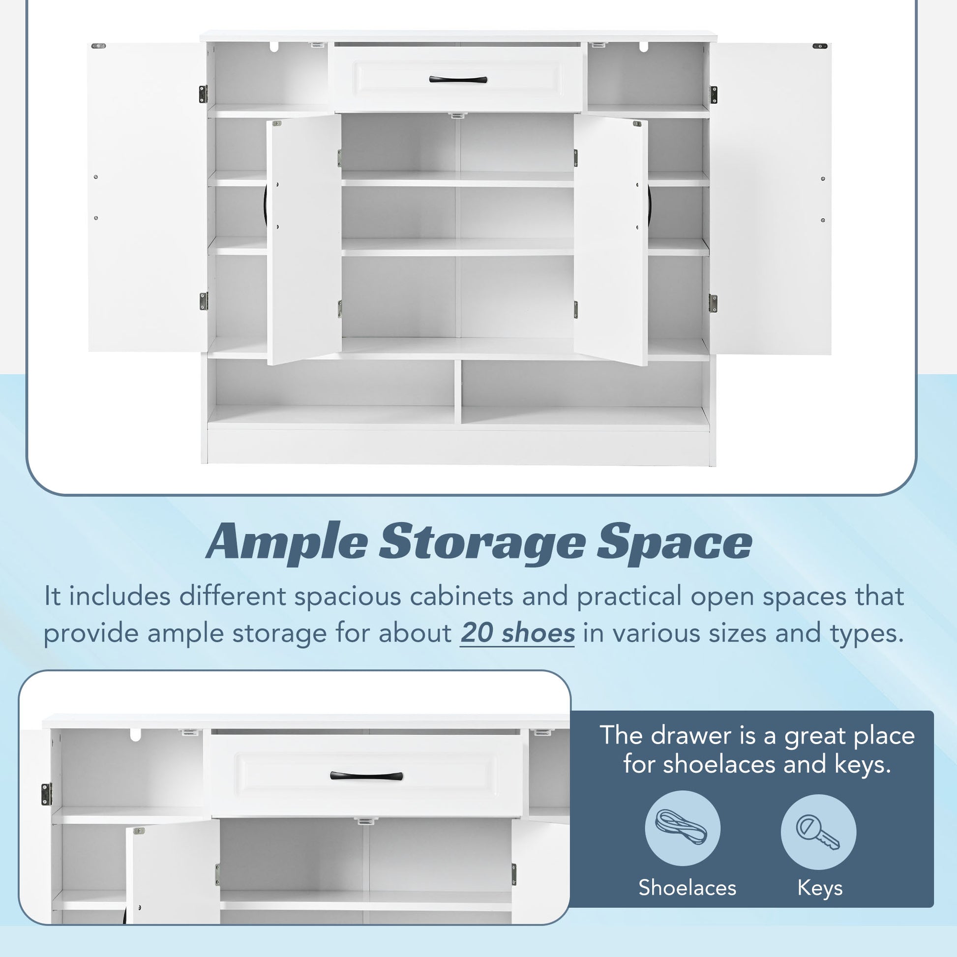 Sleek And Modern Shoe Cabinet With Adjustable Shelves, Minimalist Shoe Storage Organizer With Sturdy Top Surface, Space Saving Design Side Board For Various Sizes Of Items, White Square 3 4 Spaces White Primary Living Space Shelves Included Particle