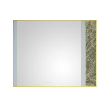 60In. W X 48 In. H Led Lighted Bathroom Wall Mounted Mirror With High Lumen Anti Fog Separately Control Natural Stone Decoration Decoration Follows Led Changesbedroom Full Length Mirror Bathroom Gold Aluminium