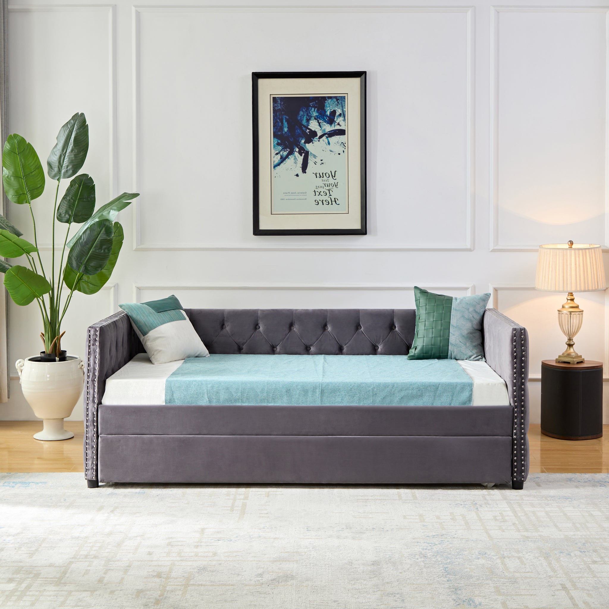 Daybed with Trundle Sofa Bed, upgraded velvet box spring