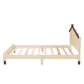 Full Size Wood Platform Bed With House Shaped Headboard And Motion Activated Night Lights Cream Walnut Cream Wood