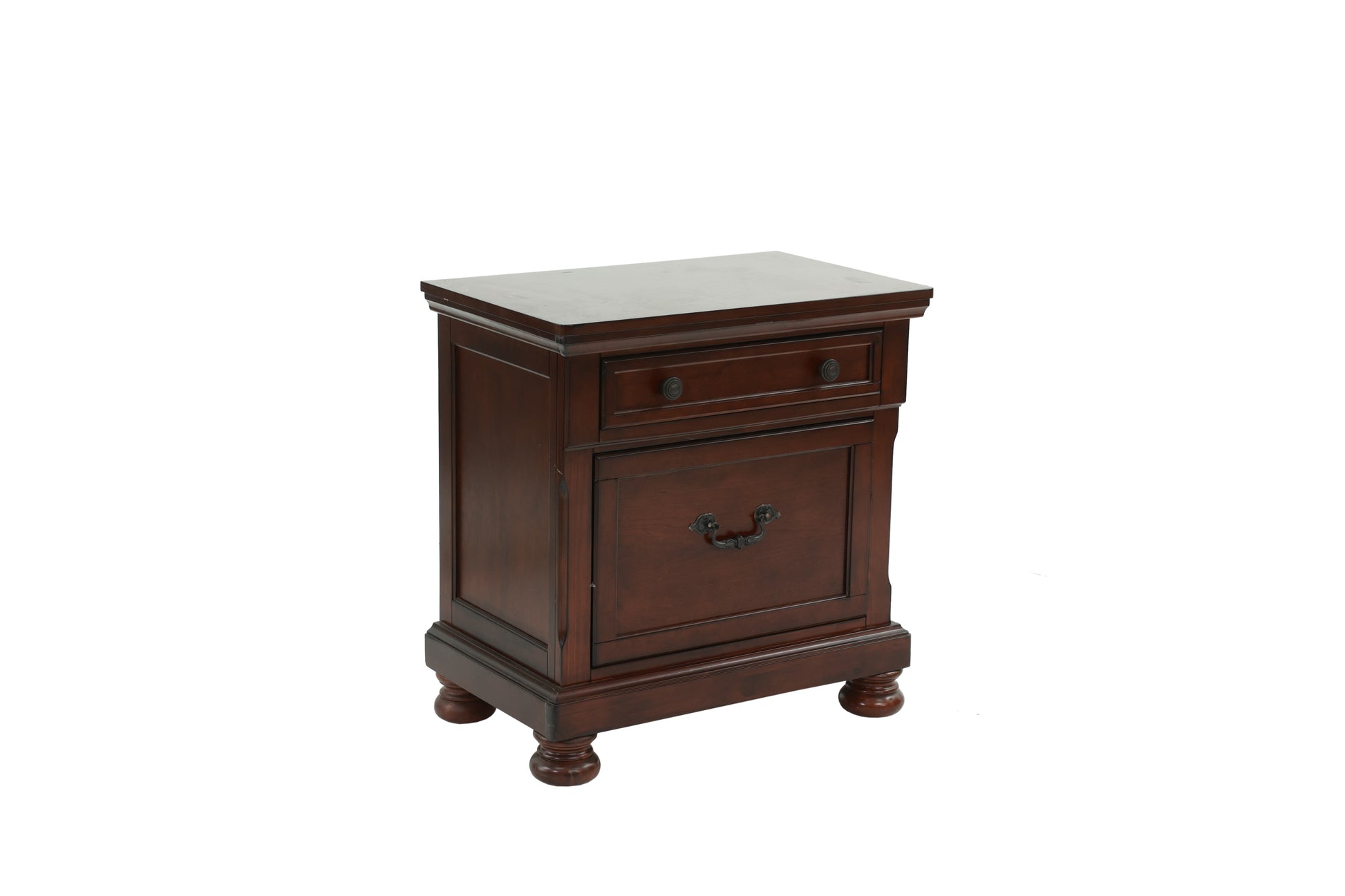 Nightstand In Antique Cherry Dark Brown Wood