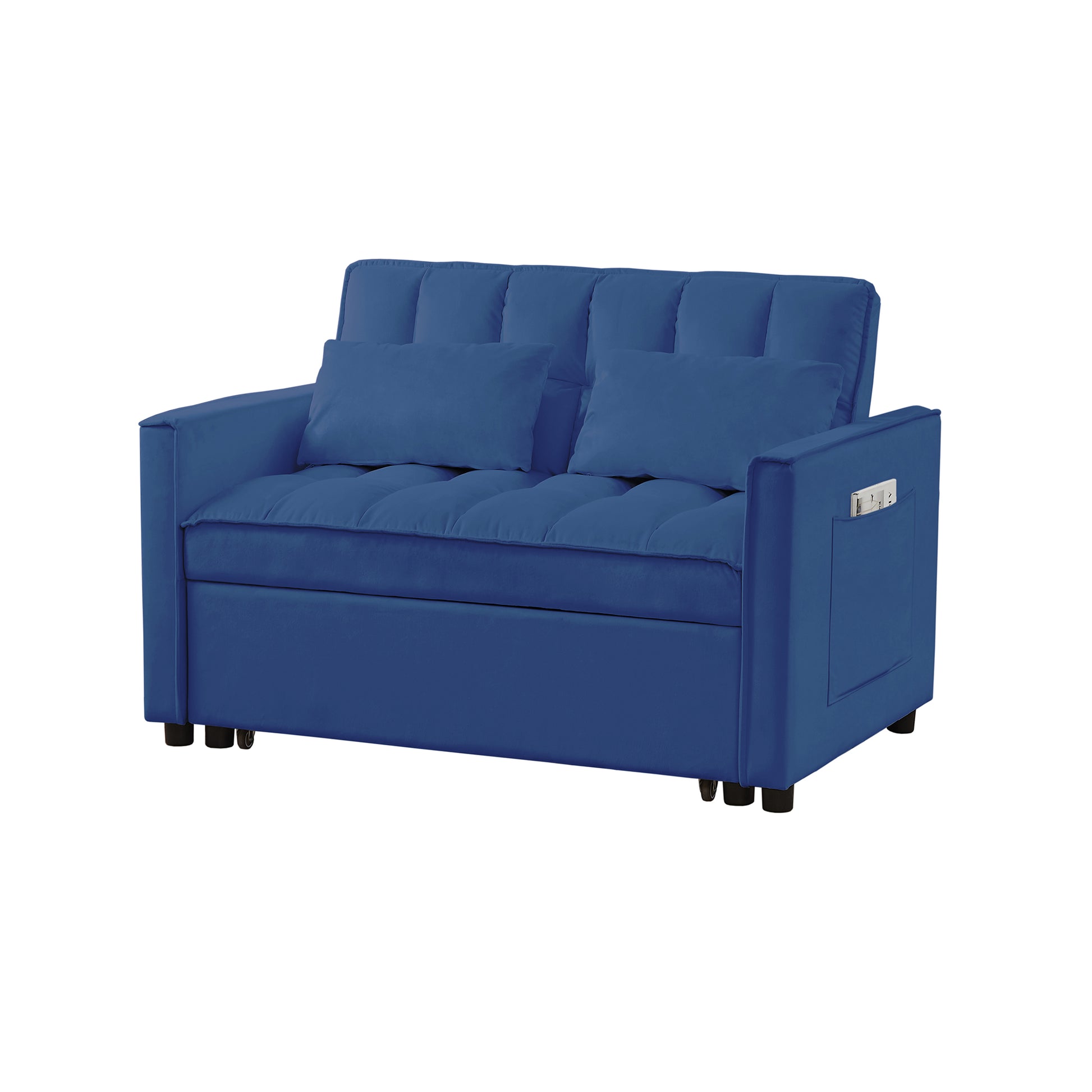 Blue Velvet Loveseat Sofa Bed Blue Wood Tufted Back Square Arms Velvet 2 Seat