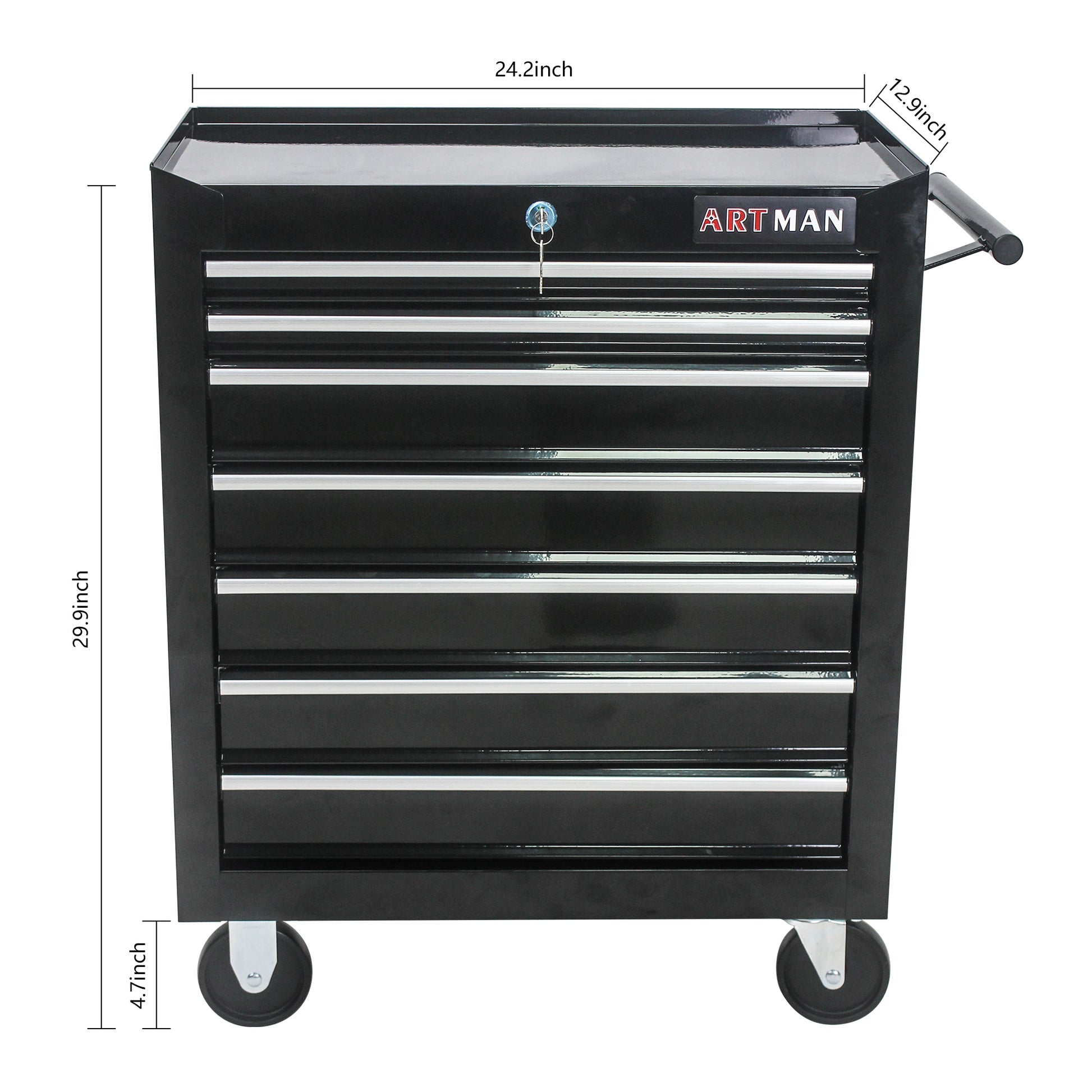 7 DRAWERS MULTIFUNCTIONAL TOOL CART WITH WHEELS BLACK black-steel