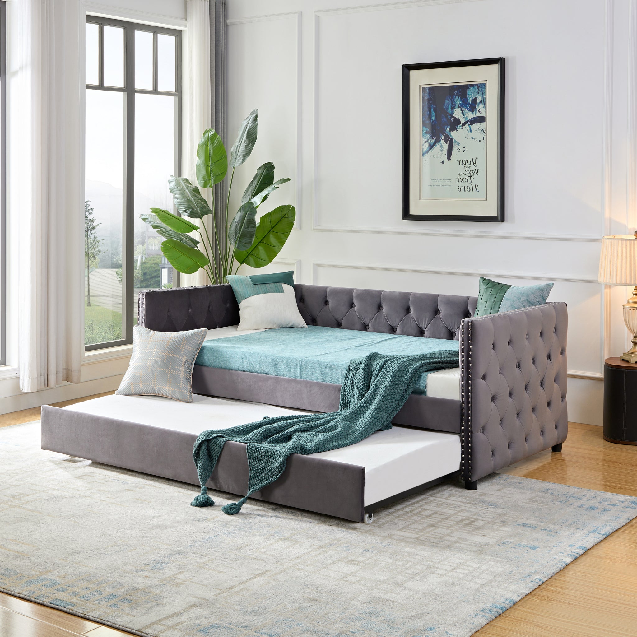 Daybed with Trundle Sofa Bed, upgraded velvet box spring