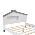 Full Size Wood Platform Bed With House Shaped Headboard And Motion Activated Night Lights White Gray White Wood