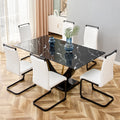Modern Minimalist And Luxurious Black Imitation Marble Texture Dining Table Rectangular Office Desk.Game Desk .Desk.For Dining Room, Living Room, Terrace, Kitchen F 907 Black Mdf