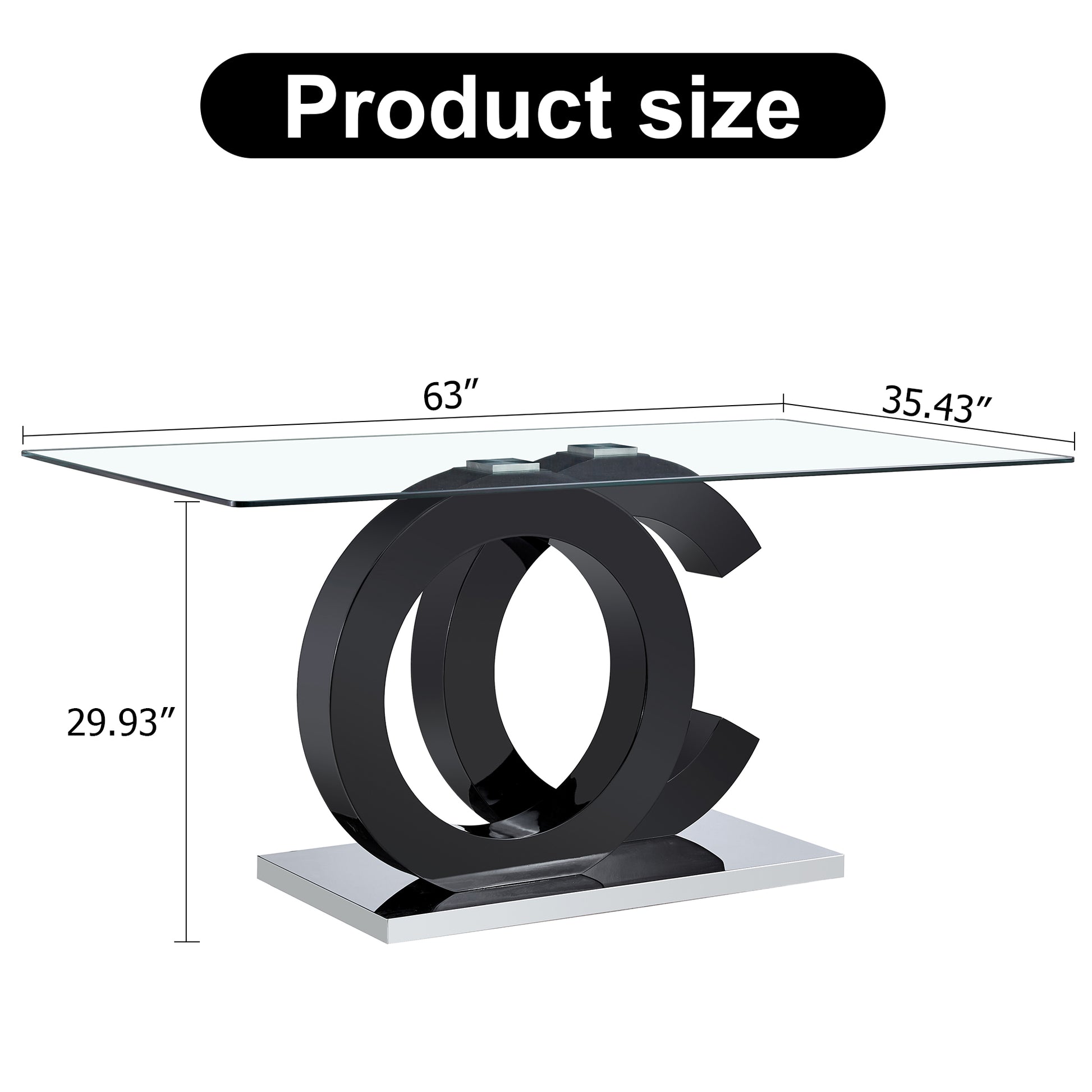 Large Modern Minimalist Rectangular Glass Dining Table For 6 8 With 0.39" Tempered Glass Tabletop And Mdf Oc Shaped Bracket And Metal Base,For Kitchen Dining Living Meeting Room Banquet Hall F Oc Black Glass