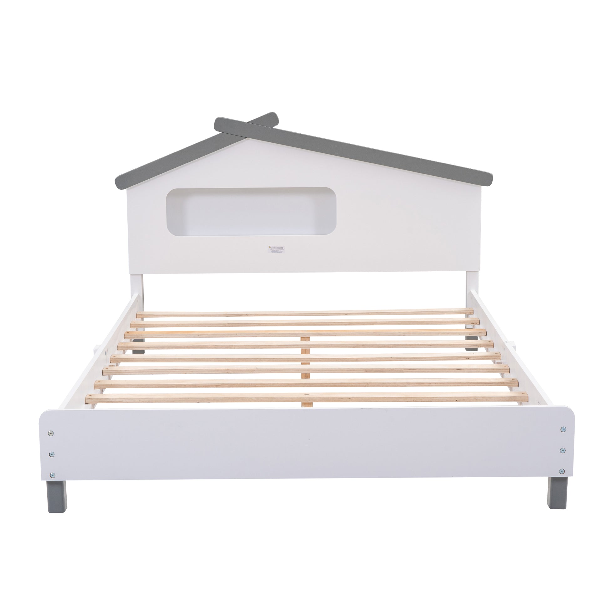 Full Size Wood Platform Bed With House Shaped Headboard And Motion Activated Night Lights White Gray White Wood