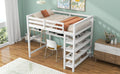 Full Size Loft Bed With Storage Shelves And Under Bed Desk, White Box Spring Not Required Full White Wood Bedroom Pine