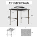 Grill Gazebo 8' 6', Aluminum Bbq Gazebo Outdoor Metal Frame With Shelves Serving Tables, Permanent Double Roof Hard Top Gazebos For Patio Lawn Deck Backyard And Garden Brown Brown Metal