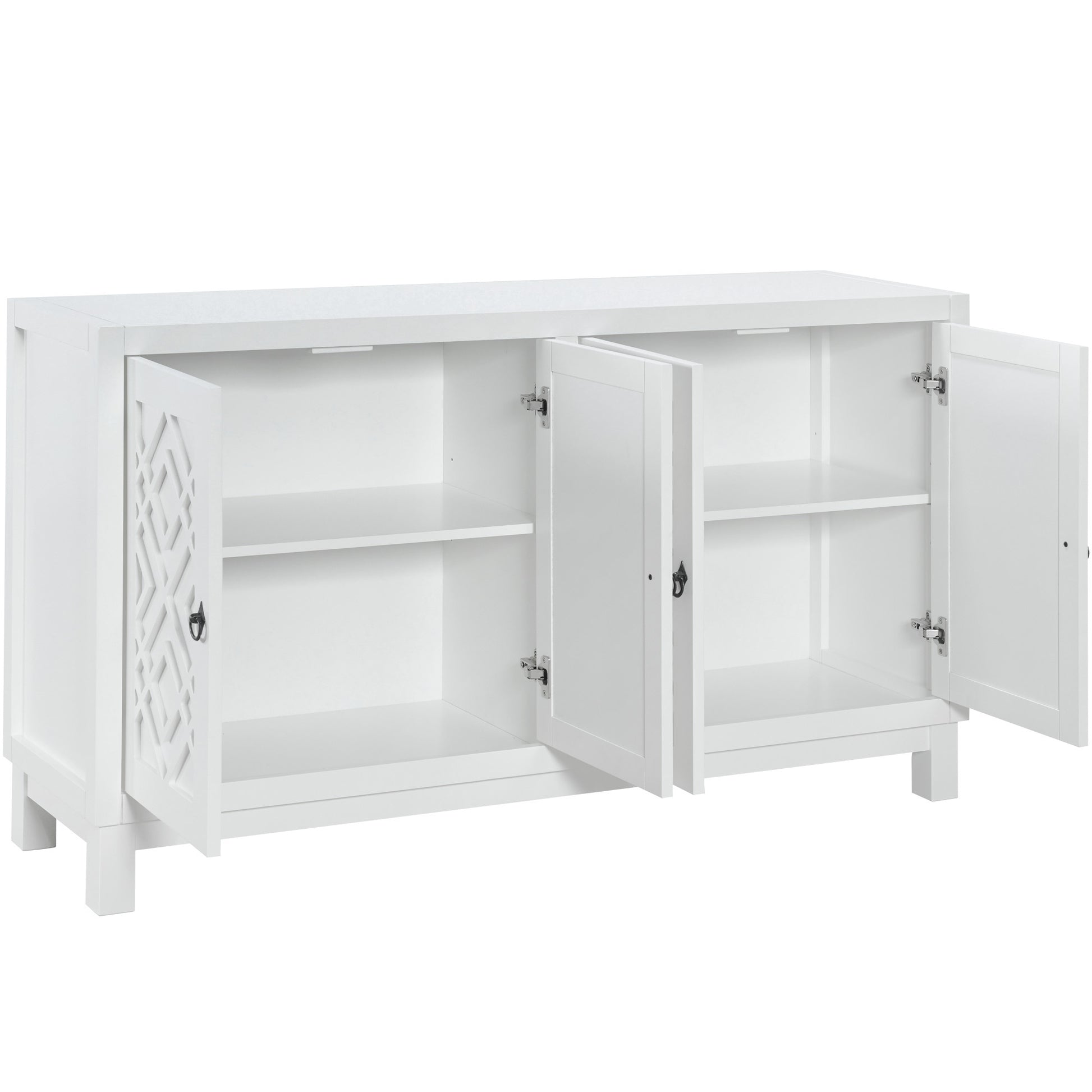 Large Storage Space Sideboard, 4 Door Buffet Cabinet With Pull Ring Handles For Living Room, Dining Room White White Mdf