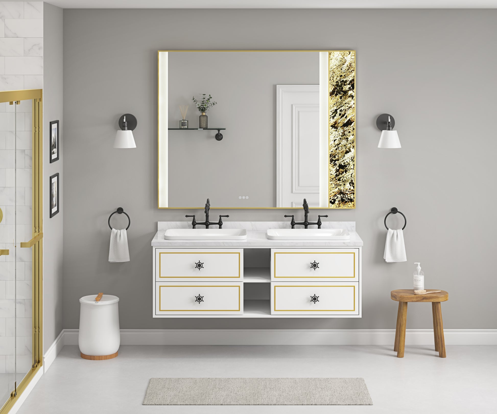 Wall Hung Doulble Sink Bath Vanity Cabinet Only In Bathroom Vanities Without Tops White Abs Steel Q235 Wood Pvc