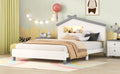 Full Size Wood Platform Bed With House Shaped Headboard And Motion Activated Night Lights White Gray White Wood