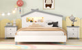 Full Size Wood Platform Bed With House Shaped Headboard And Motion Activated Night Lights White Gray White Wood