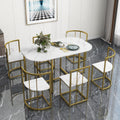 Modern 7 Piece Dining Table Set With Faux Marble Compact 55Inch Kitchen Table Set For 6, Golden White Metal Golden White Seats 6 Metal Dining Room Modern Dining Table With Chair Iron