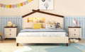 Full Size Wood Platform Bed With House Shaped Headboard And Motion Activated Night Lights Cream Walnut Cream Wood