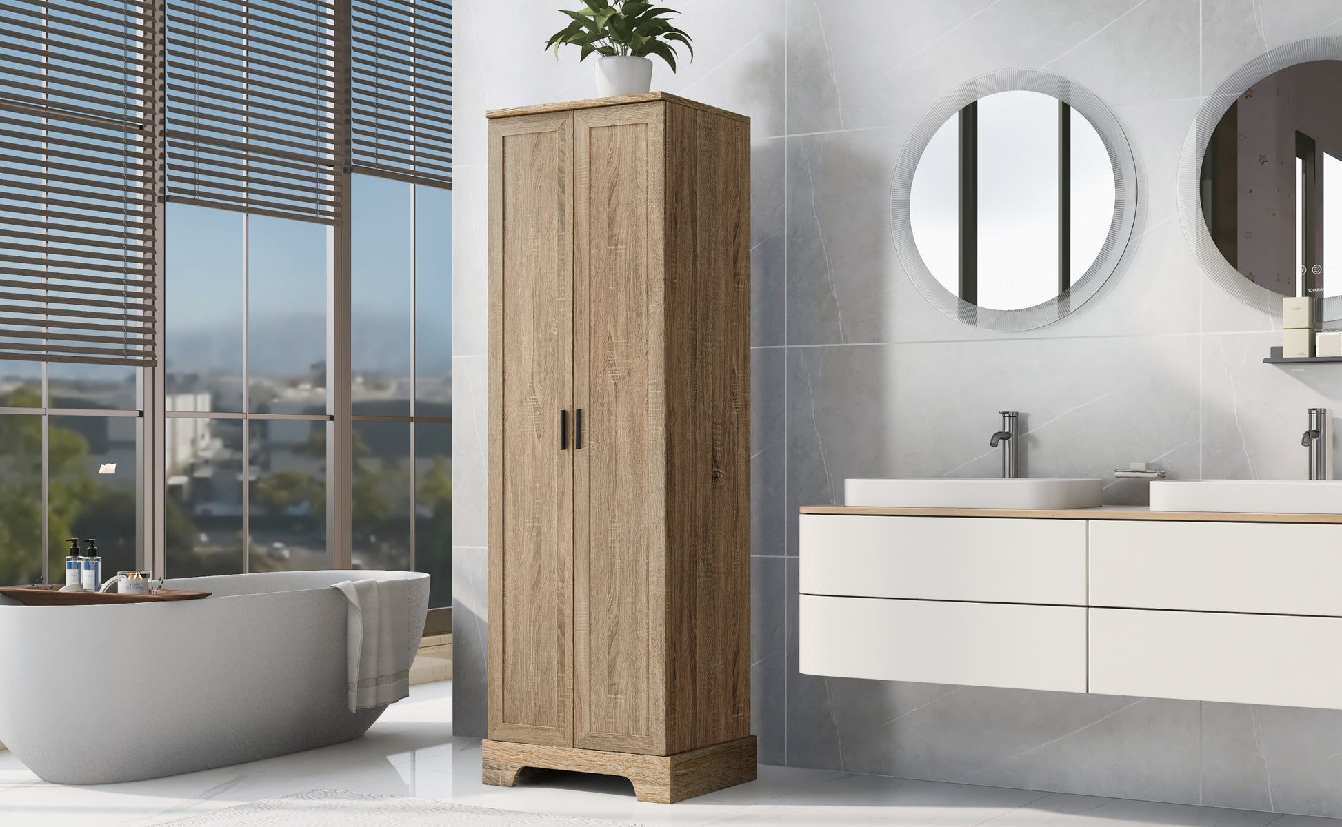 Storage Cabinet With Two Doors For Bathroom, Office, Adjustable Shelf, Mdf Board, Brown Brown Mdf