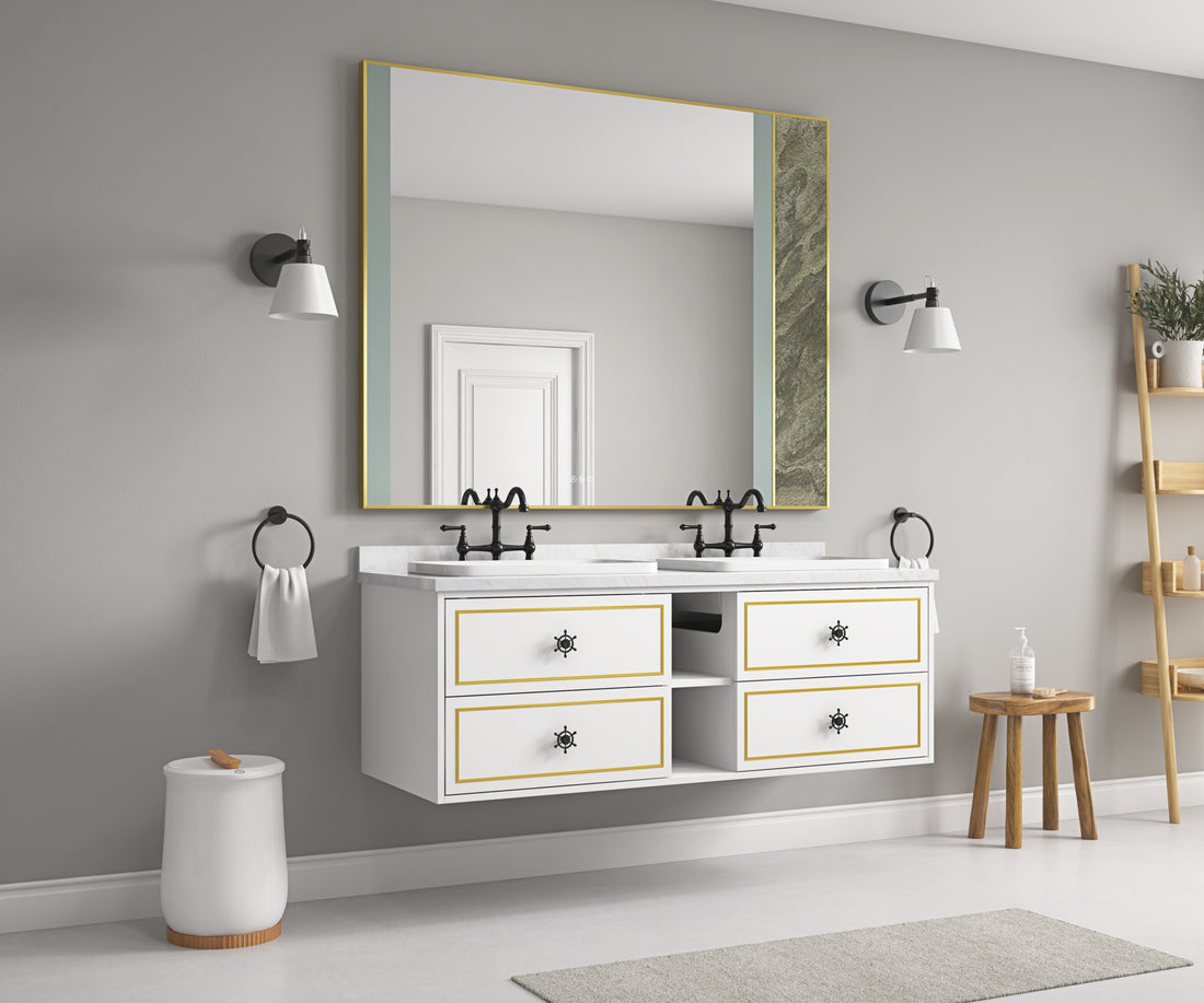 72*23*21in Wall Hung Doulble Sink Bath Vanity Cabinet white-abs+steel(q235)+wood+pvc