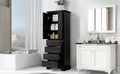 Storage Cabinet with 2 Doors and 4 Drawers for black-mdf