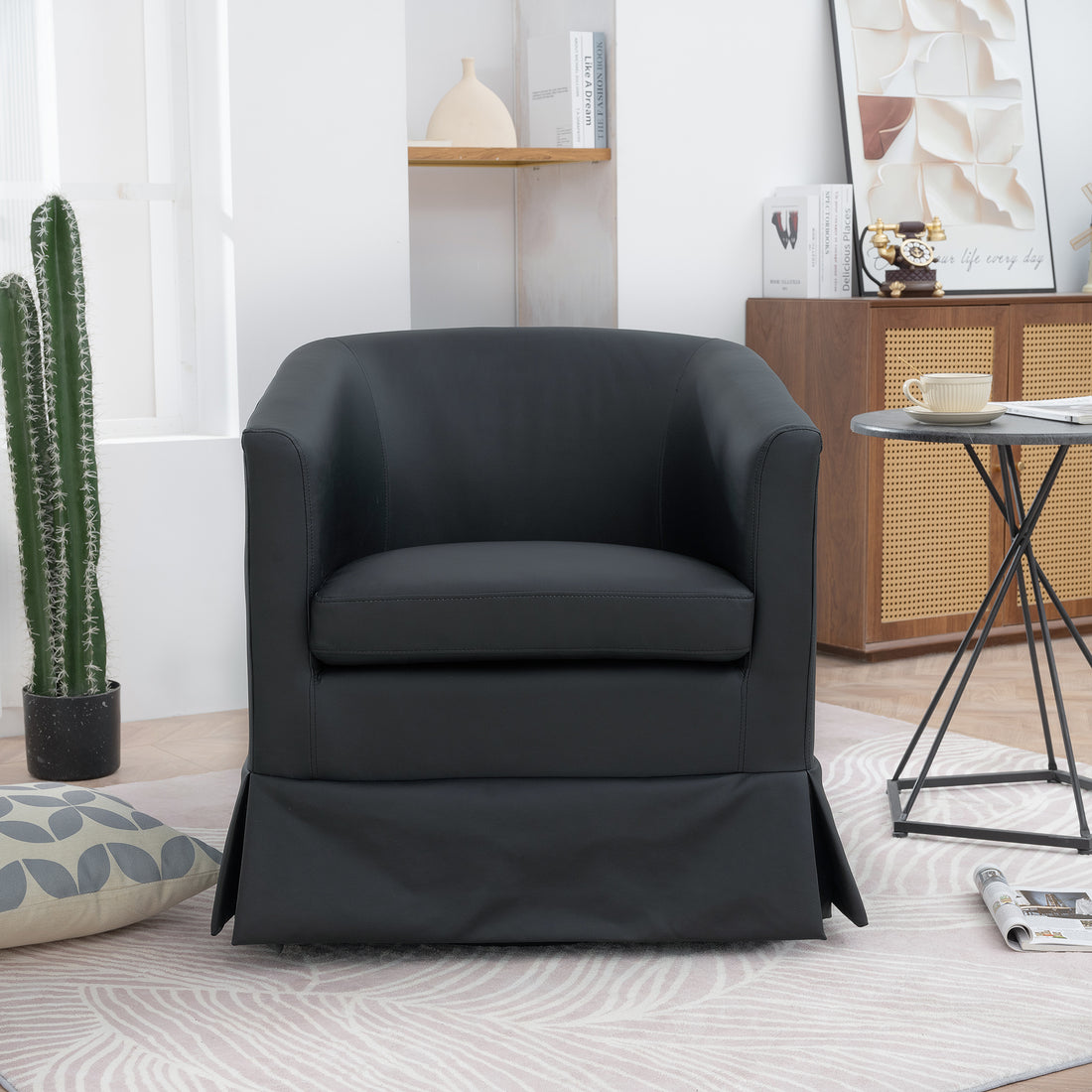 27.36" Wide Swivel Chair Black Pu Pu