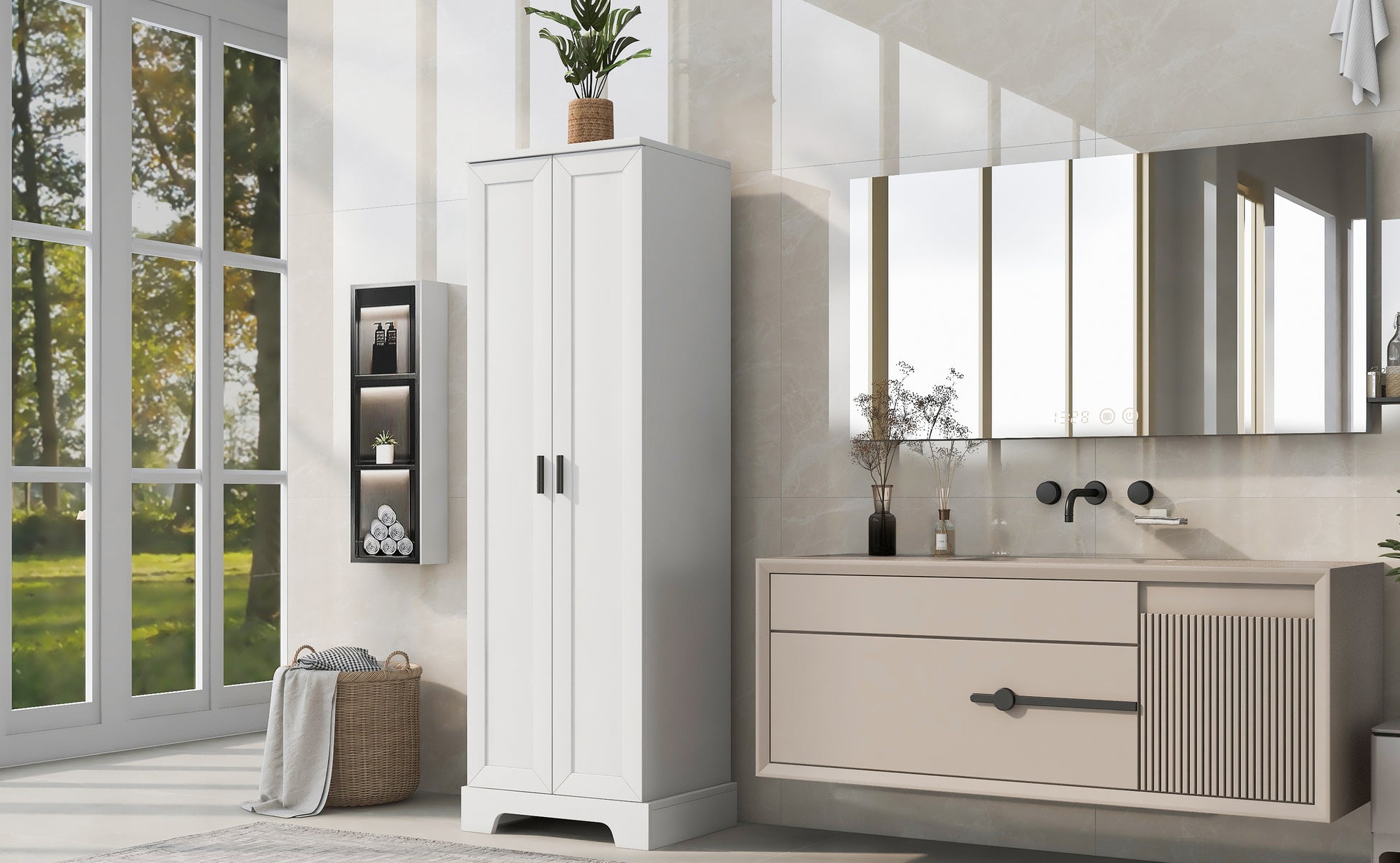 Storage Cabinet With Two Doors For Bathroom, Office, Adjustable Shelf, Mdf Board, White Old Sku:Wf302824Aak White Mdf