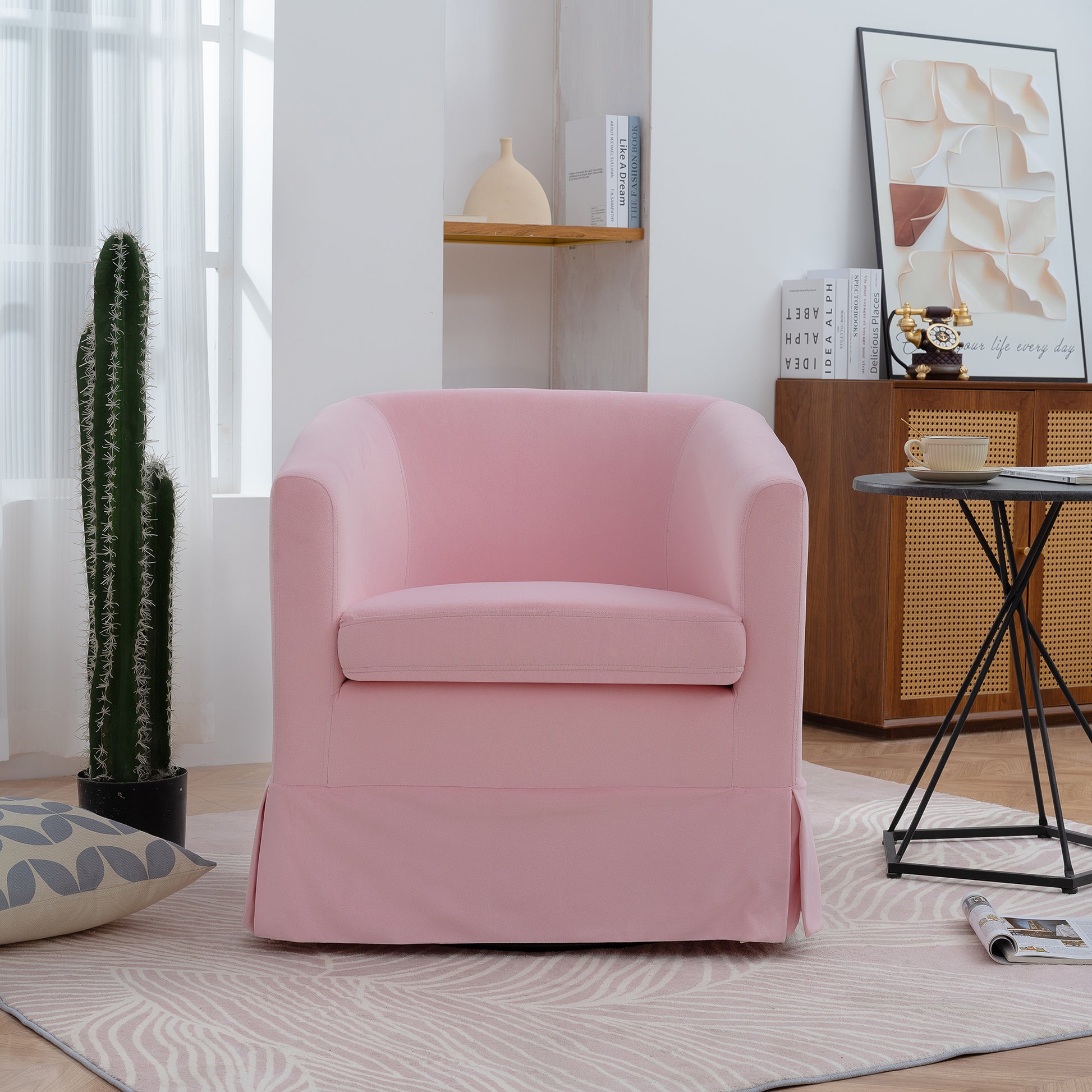27.36" Wide Swivel Chair Pink Polyester