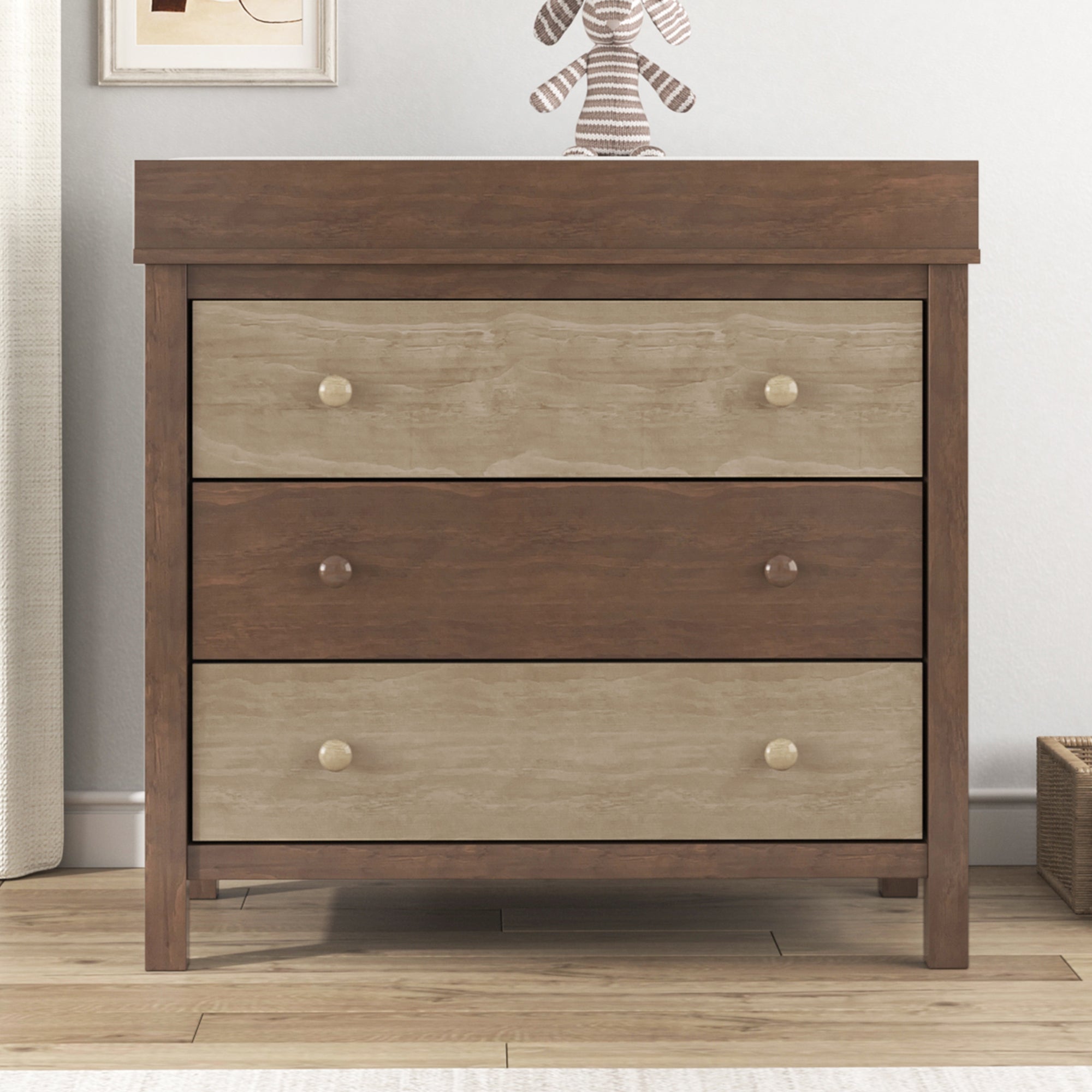 3 Drawer Changer Dresser with Removable Changing Tray brown-solid wood+mdf