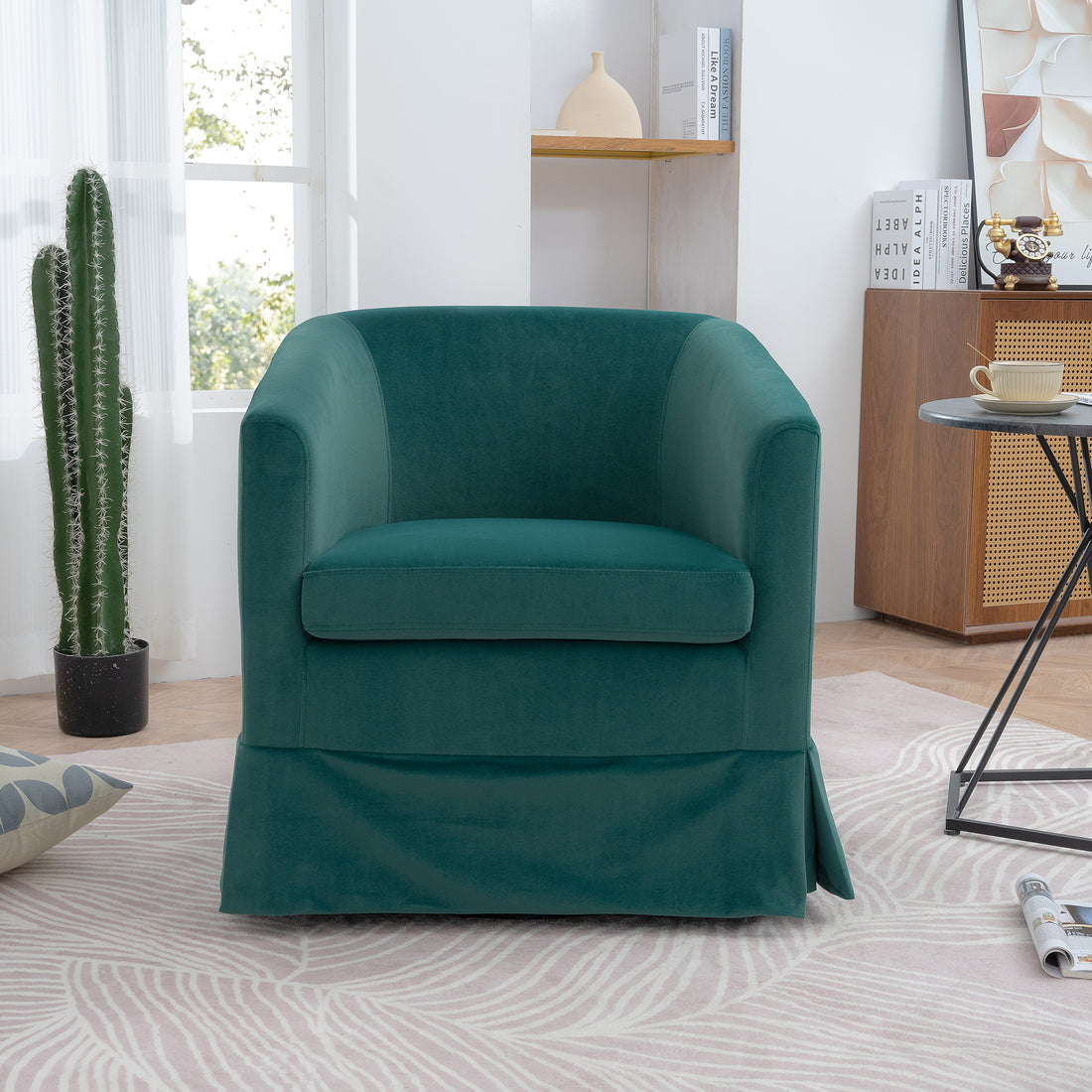 27.36" Wide Swivel Chair Green Polyester