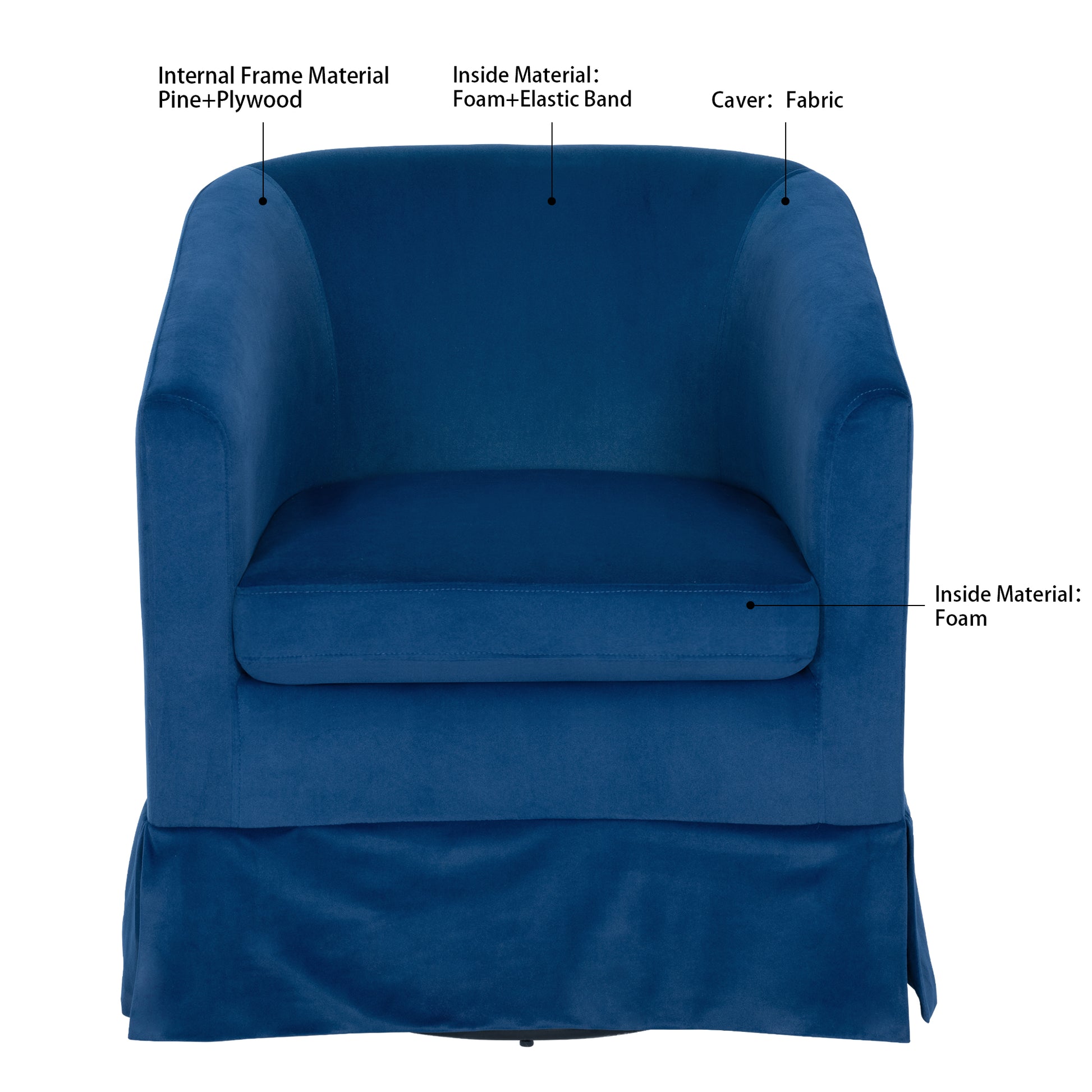 27.36" Wide Swivel Chair Blue Polyester