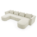 U Shape Sectional Sofa Including Two Single Seats And Two Chaises, Modular Sofa, Diy Combination, Loop Yarn Fabric, Beige Ivory Wood Medium Soft Tight Back Eucalyptus Square Arms Polyester 5 Seat