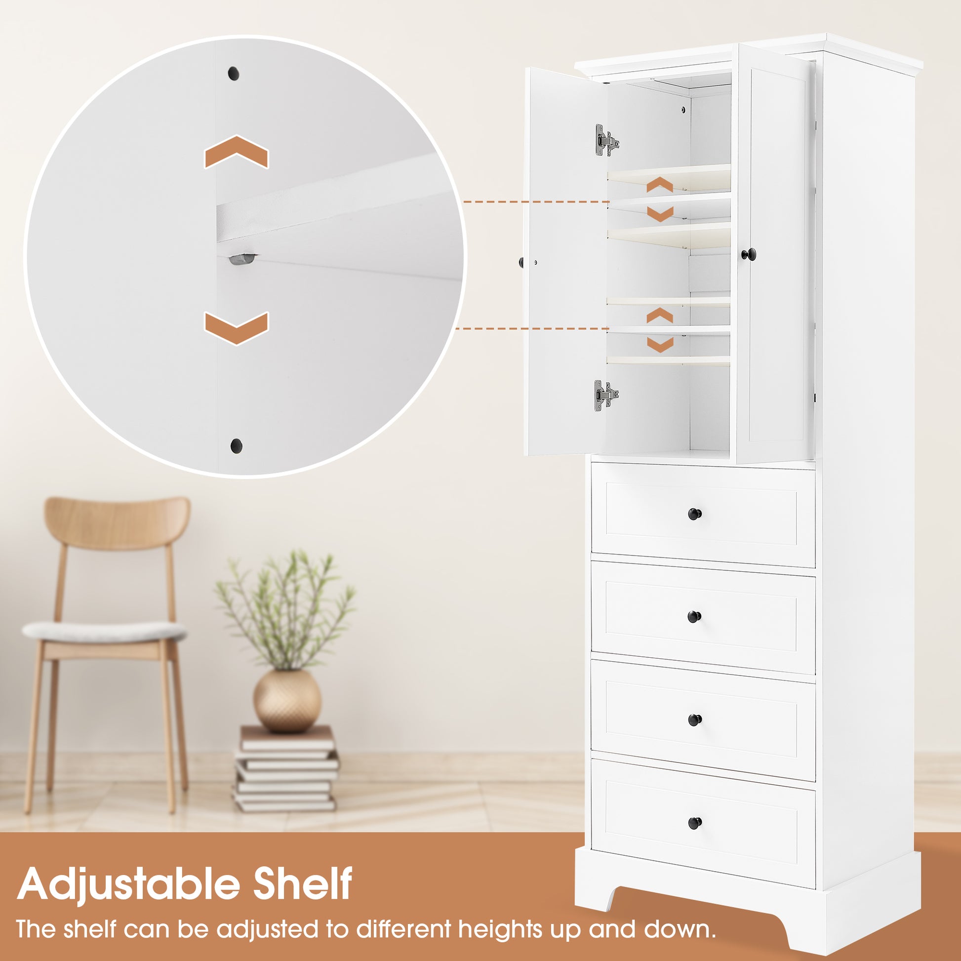 Storage Cabinet with 2 Doors and 4 Drawers for white-mdf