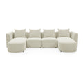 U Shape Sectional Sofa Including Two Single Seats And Two Chaises, Modular Sofa, Diy Combination, Loop Yarn Fabric, Beige Ivory Wood Medium Soft Tight Back Eucalyptus Square Arms Polyester 5 Seat