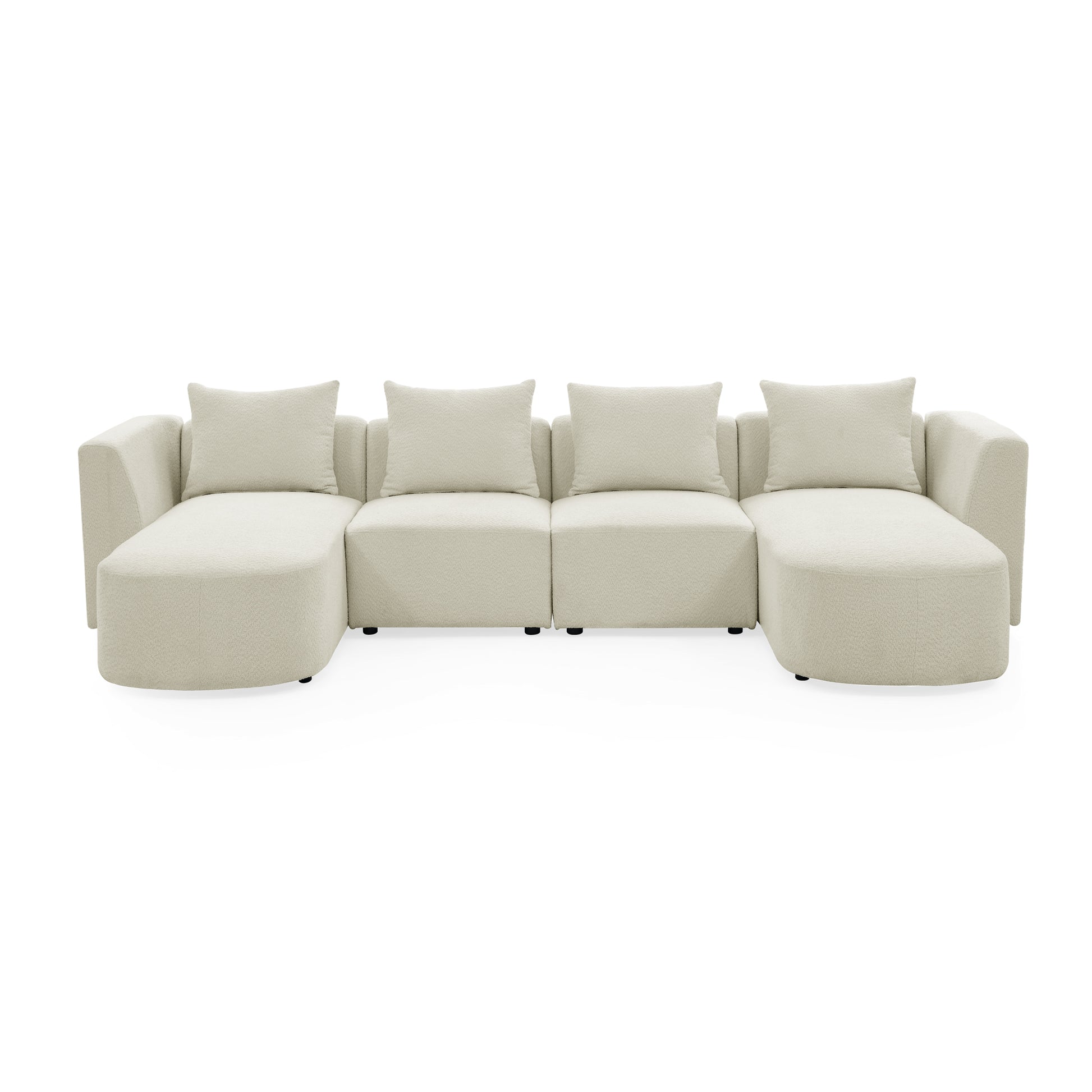 U Shape Sectional Sofa Including Two Single Seats And Two Chaises, Modular Sofa, Diy Combination, Loop Yarn Fabric, Beige Ivory Wood Medium Soft Tight Back Eucalyptus Square Arms Polyester 5 Seat