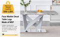 Modern Grey Mdf Faux Marble Dining Table With White Double V Shaped Supports And Plating Metal Base Spacious, Easy To Clean, Perfect For 6 8 People. F Vv Grey Mdf