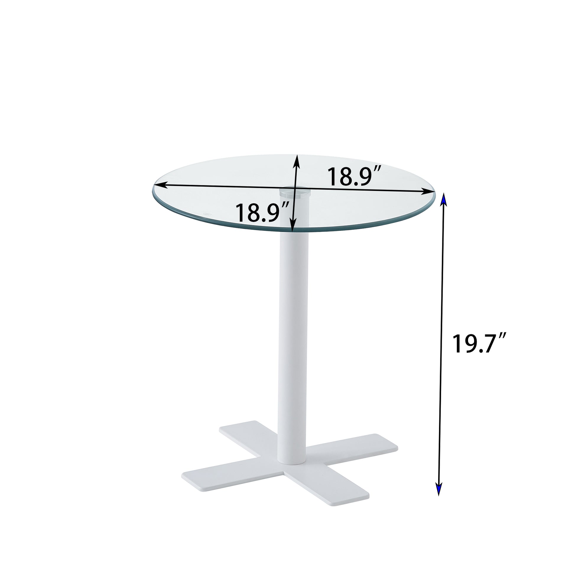 Tempered Clear Rould Glass Dinning Table With White Leg Transparent Glass