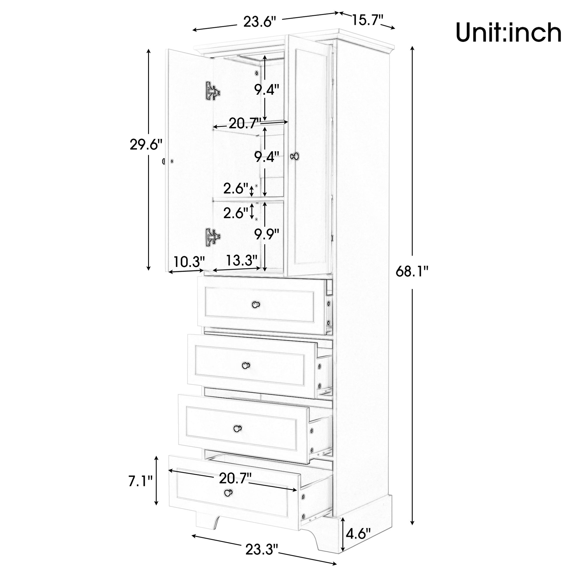 Storage Cabinet with 2 Doors and 4 Drawers for white-mdf