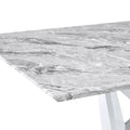 Modern Grey Mdf Faux Marble Dining Table With White Double V Shaped Supports And Plating Metal Base Spacious, Easy To Clean, Perfect For 6 8 People. F Vv Grey Mdf