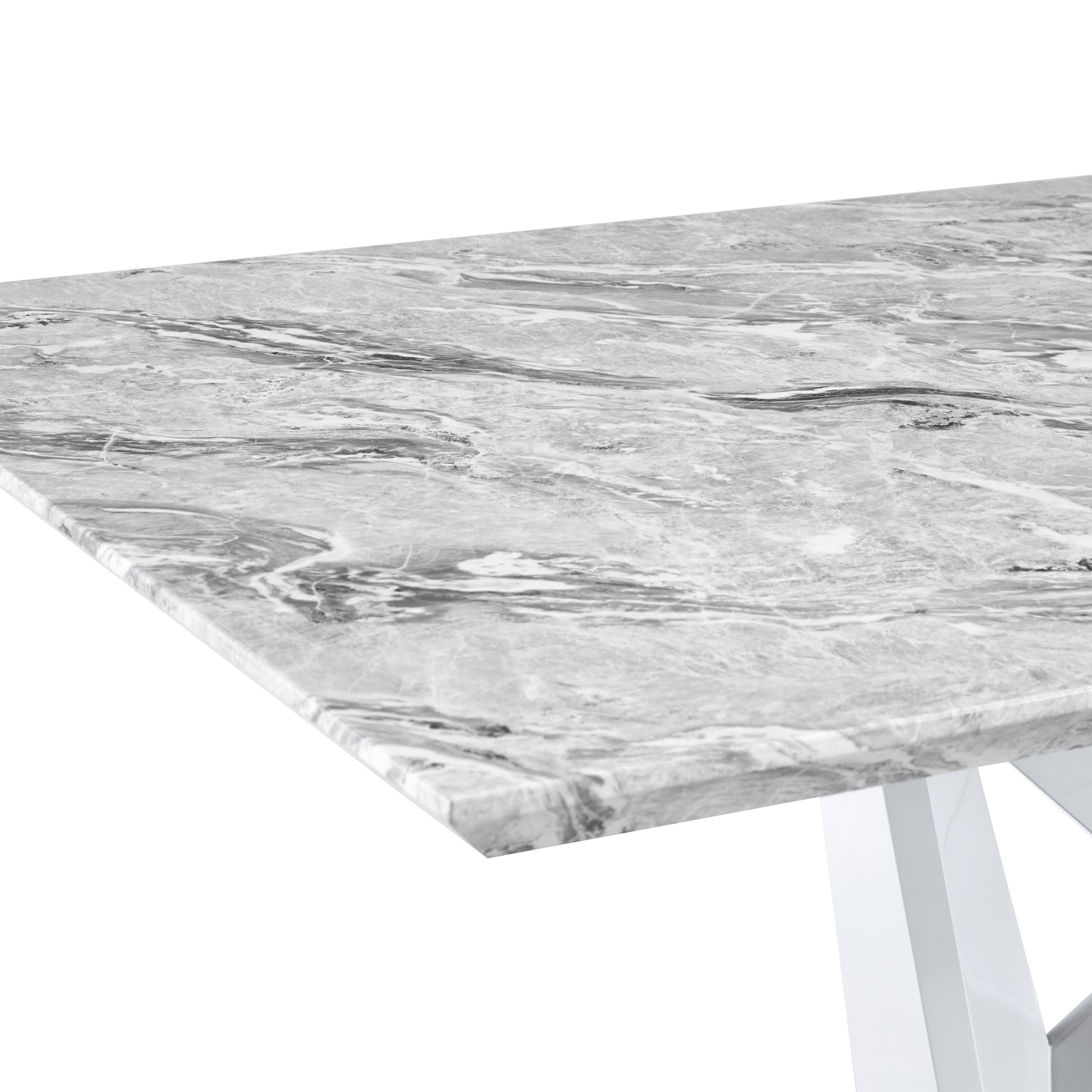 Modern Grey Mdf Faux Marble Dining Table With White Double V Shaped Supports And Plating Metal Base Spacious, Easy To Clean, Perfect For 6 8 People. F Vv Grey Mdf