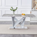 Modern Grey Mdf Faux Marble Dining Table With White Double V Shaped Supports And Plating Metal Base Spacious, Easy To Clean, Perfect For 6 8 People. F Vv Grey Mdf