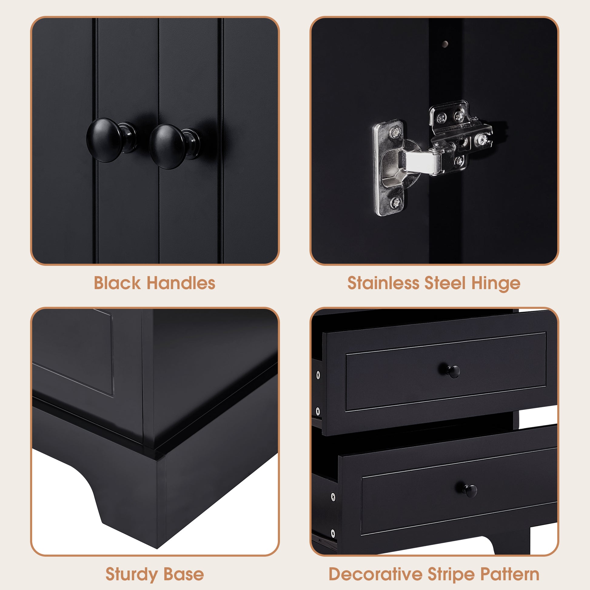 Storage Cabinet with 2 Doors and 4 Drawers for black-mdf
