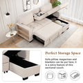 Stylish And Functional Light Chaise Lounge Sectional With Storage Rack Pull Out Bed Drop Down Table And Usb Charger Beige Beige Foam Spring