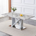 Modern Grey Mdf Faux Marble Dining Table With White Double V Shaped Supports And Plating Metal Base Spacious, Easy To Clean, Perfect For 6 8 People. F Vv Grey Mdf