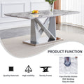 Modern Grey Mdf Faux Marble Dining Table With White Double V Shaped Supports And Plating Metal Base Spacious, Easy To Clean, Perfect For 6 8 People. F Vv Grey Mdf