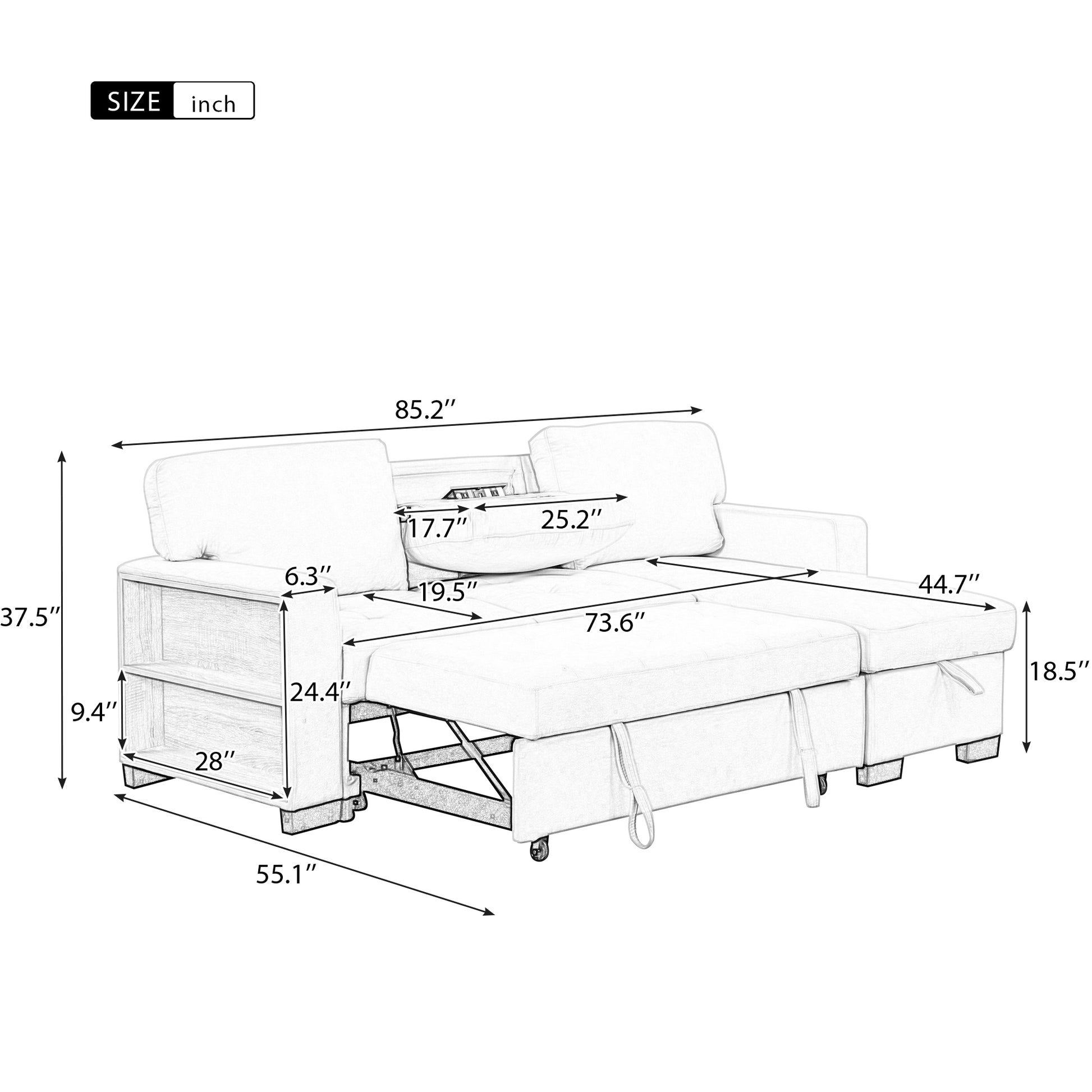 Stylish And Functional Light Chaise Lounge Sectional With Storage Rack Pull Out Bed Drop Down Table And Usb Charger Beige Beige Foam Spring