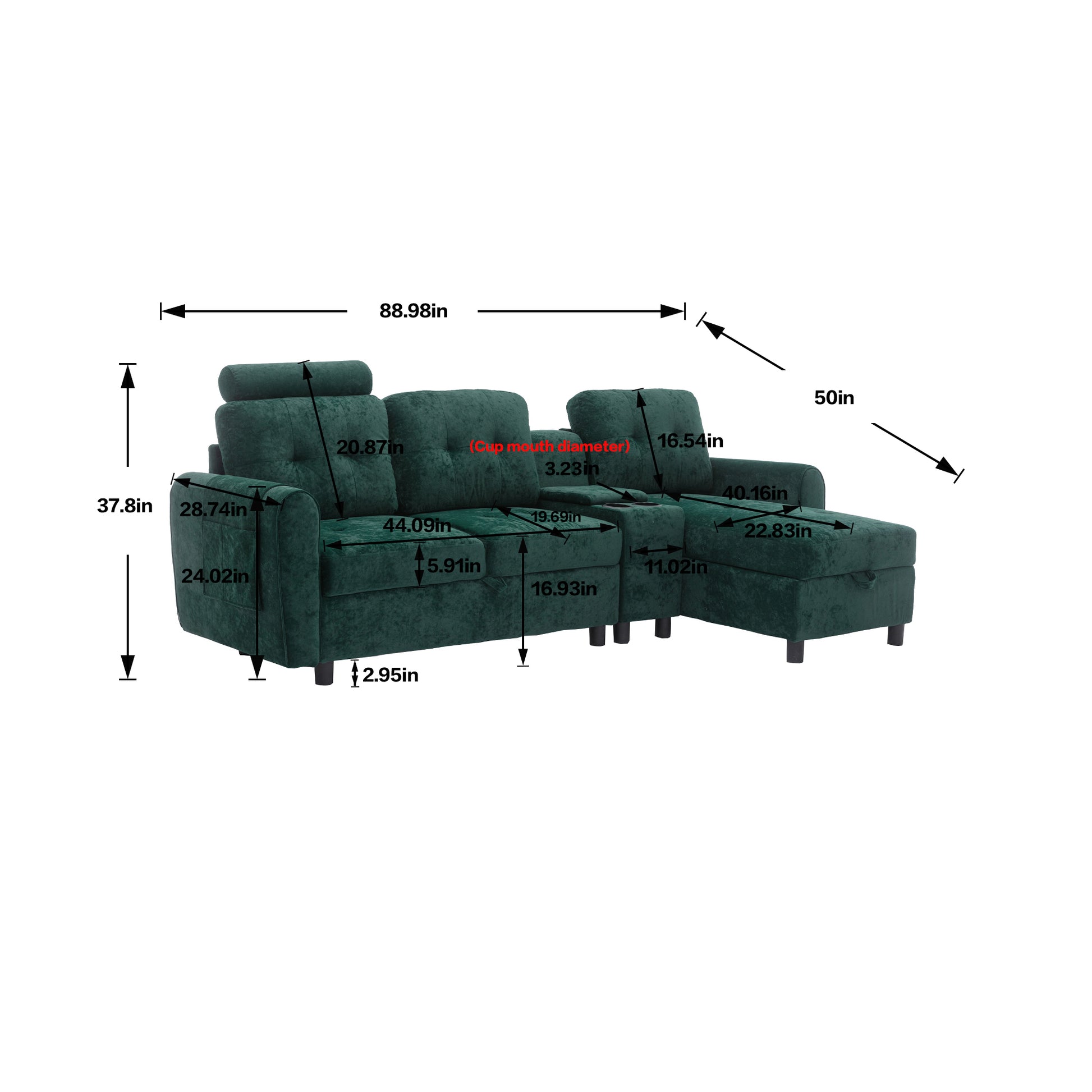 United We Win Storage Sofa Living Room Sofa Cozy Sectional Sofa Emerald Polyester