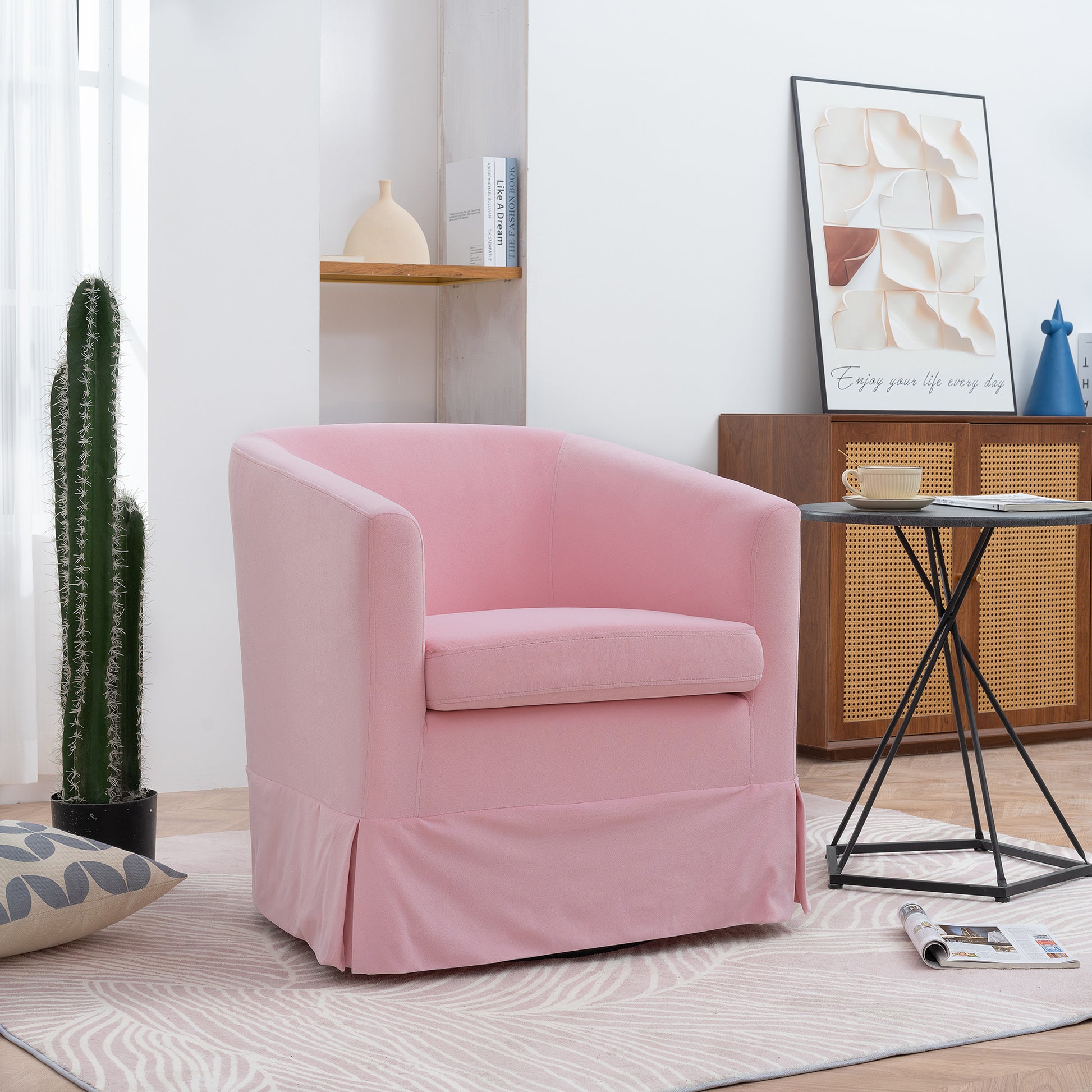27.36" Wide Swivel Chair Pink Polyester