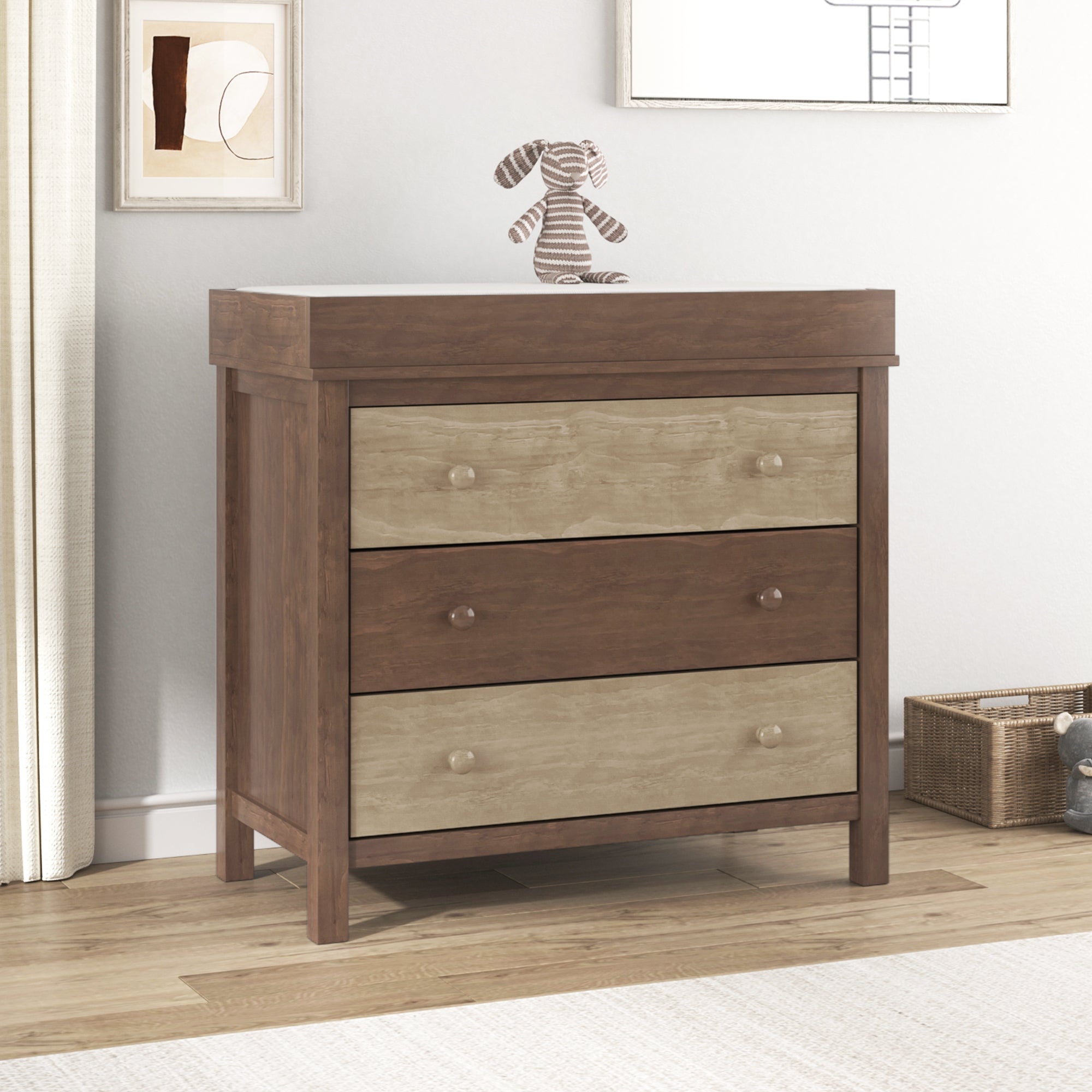3 Drawer Changer Dresser with Removable Changing Tray brown-solid wood+mdf