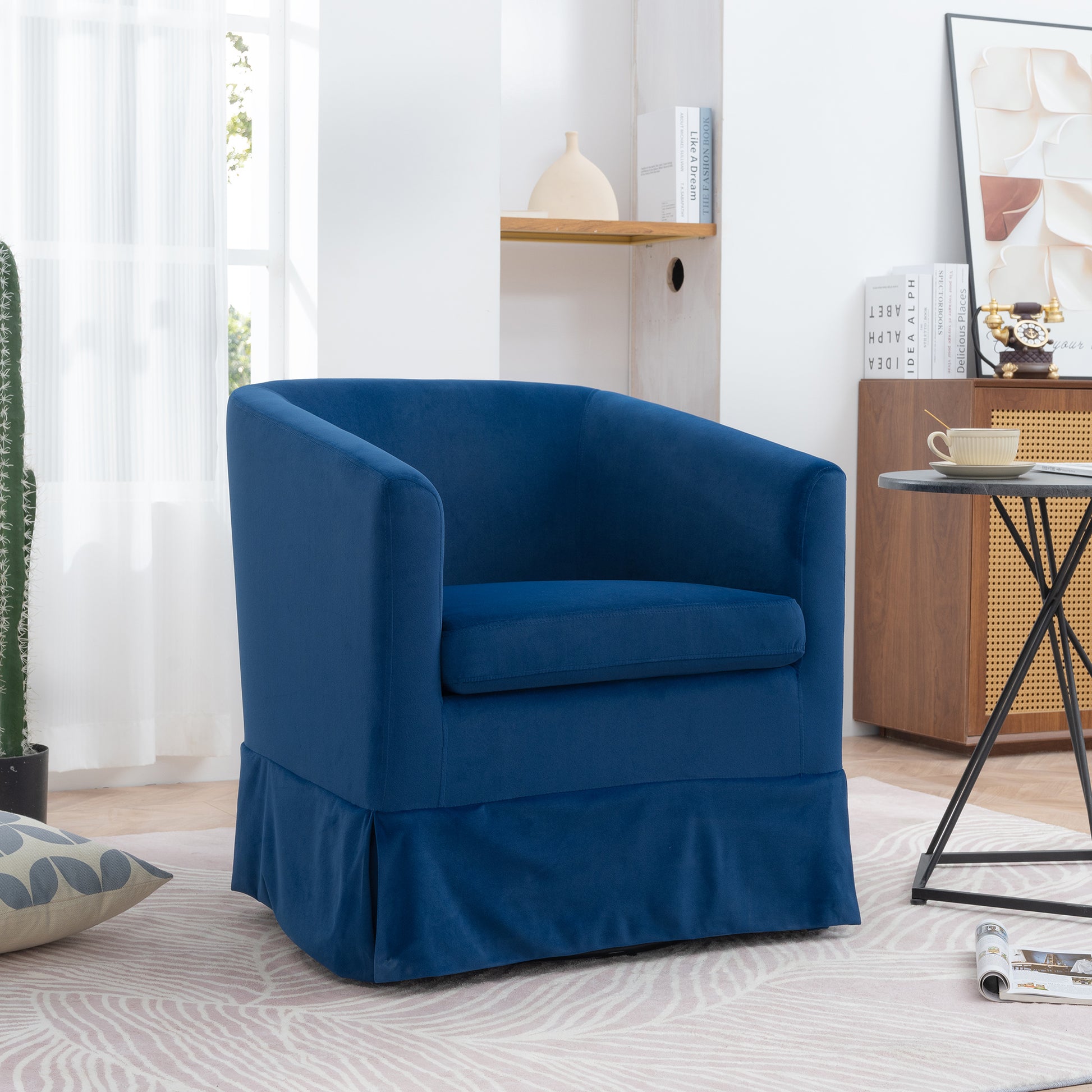 27.36" Wide Swivel Chair Blue Polyester