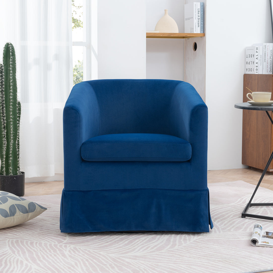 27.36" Wide Swivel Chair Blue Polyester